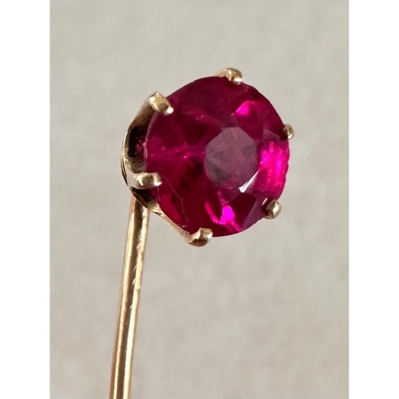 Antique 18kt solid rose gold old European cut genuine 1.22ct ruby stick pin - Picture 4 of 10